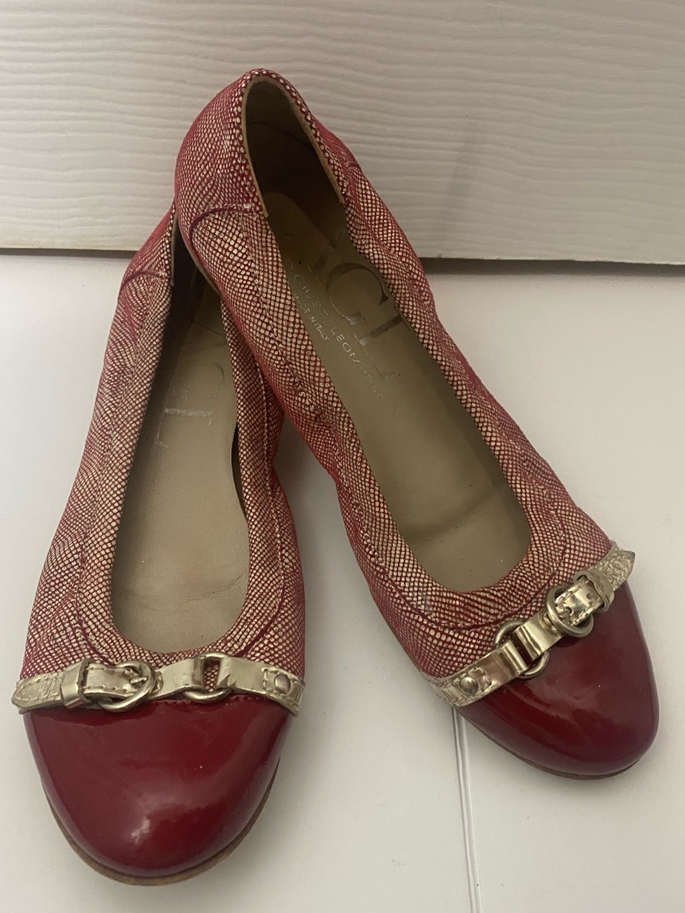 AGL Metallic Red and Gold Woven Ballet Flats